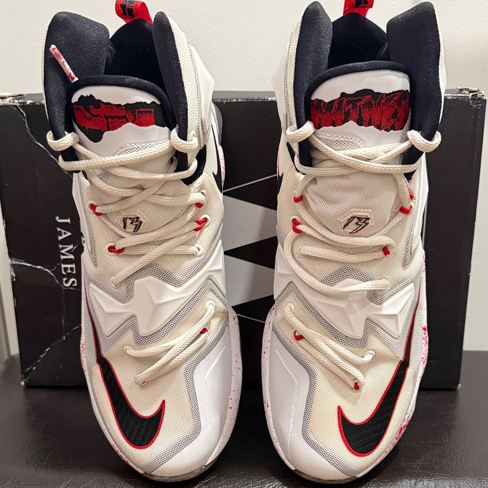 Nike LeBron XIII White and Red Sneakers - Picture 6 of 9